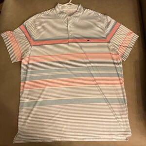 Vineyard Vines Men's Polo - Blue, Red, pink, and White Stripes